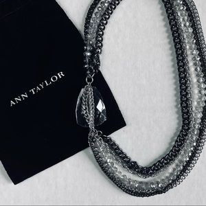 Ann Taylor statement necklace gunmetal, silver and clear crystal.